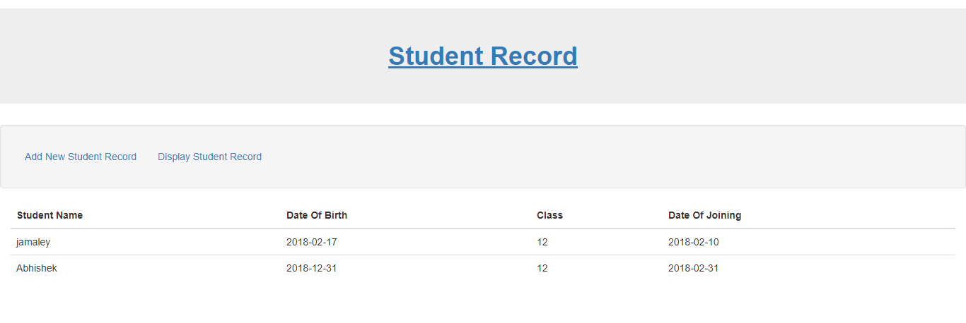Student Record in php mysql